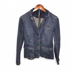 Y2K Chic New York & Company Dark Blue Fitted Feminine Jean Jacket  - Size 2